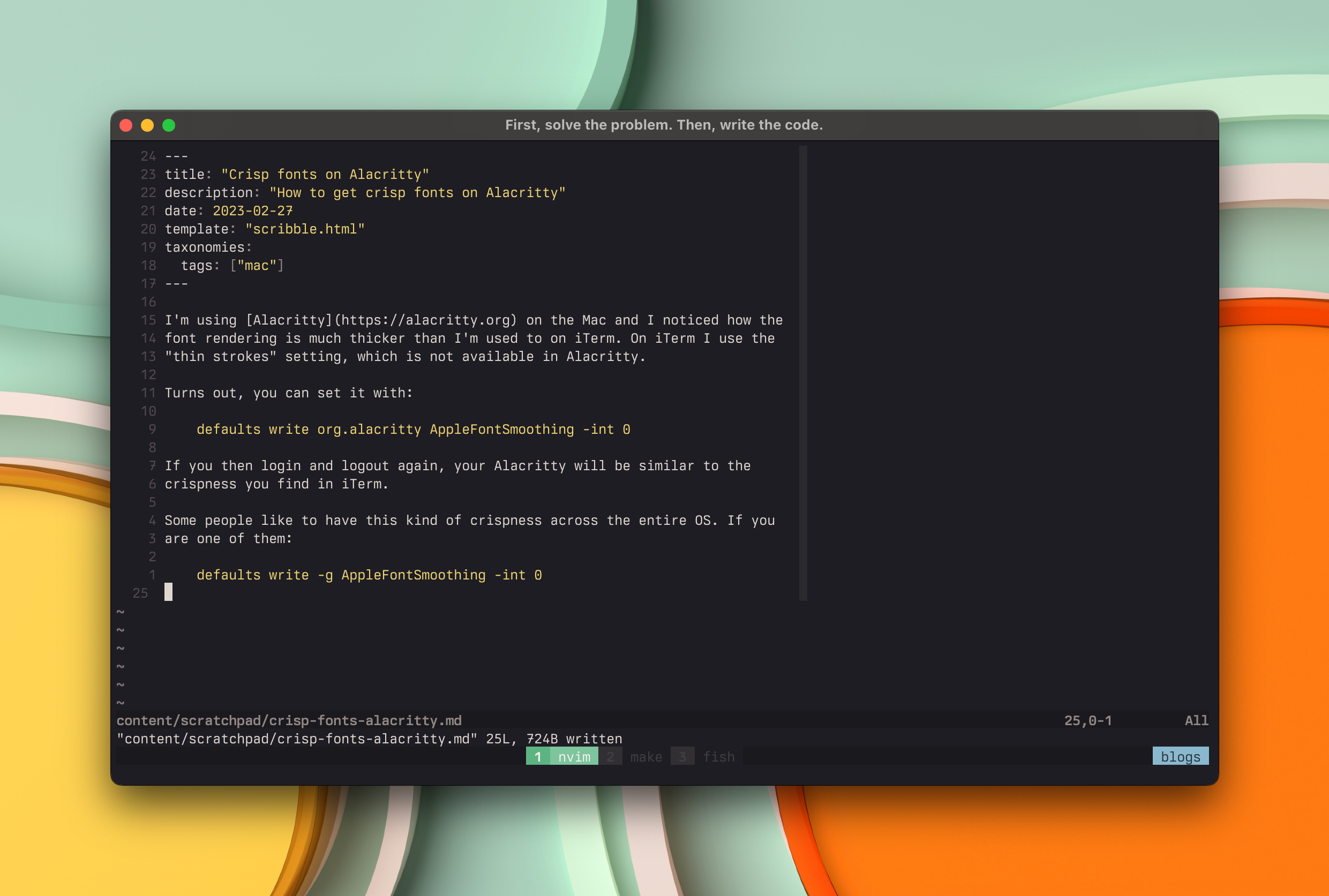 screenshot of my Alacritty setup on the Mac